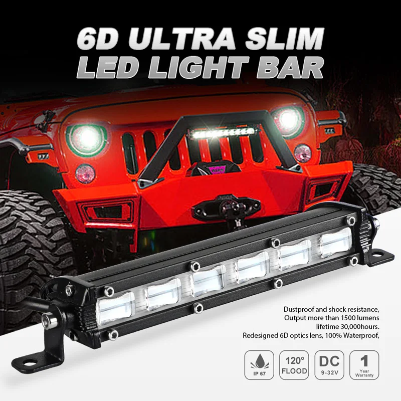 

7inch 18W Slim LED Light Bar 6D Lens spot flood beam Single Row LED work light 4x4 Off road Fog Lamp Car SUV Truck Motorcycle