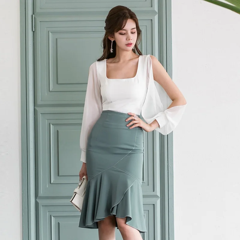 WOMEN'S Dress 2020 Autumn Clothing New Style Versatile Slit Sleeve Square Collar Tops + Sheath Skirt Set
WOMEN'S Dress 2020 Autumn Clothing New Style Versatile Slit Sleeve Square Collar Tops + Sheath Skirt Set