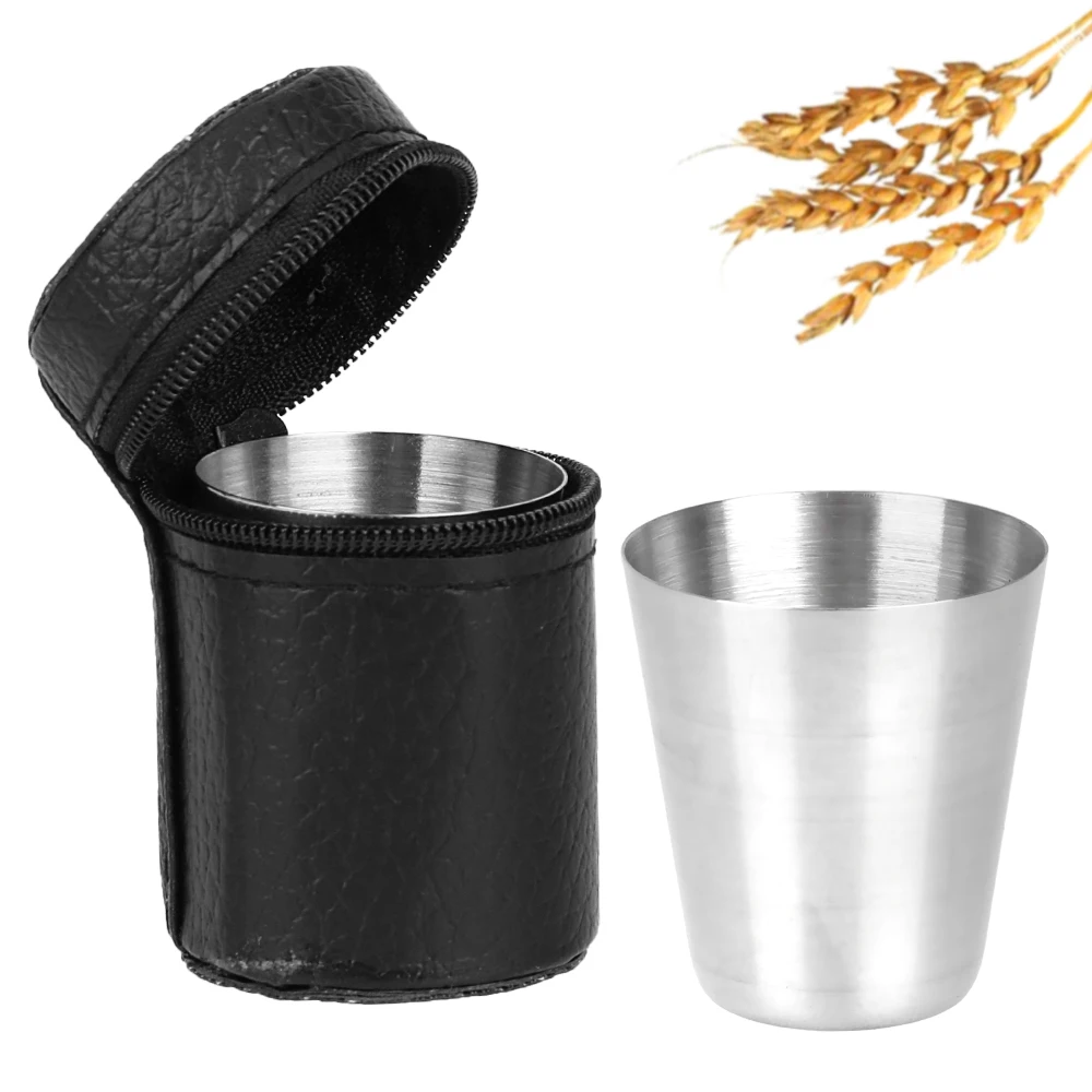 

30ml Barware Cup Gift Zipper Cover Polished Stainless Steel Wine Glass 1 Ounce 4pcs/set Drinking Cup