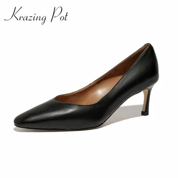 Krazing pot genuine leather solid shallow design maiden slip on round toe thin high heels office lady daily wear women pumps L80
Krazing pot genuine leather solid shallow design maiden slip on round toe thin high heels office lady daily wear women pumps L80