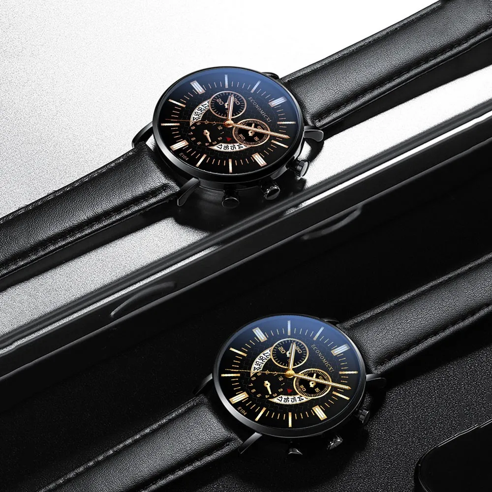 часы Featured Three Eyes Watch High-end Leather Starp Watches Montre Luxury Male Calendar Quartz Clock часы мужские наручные