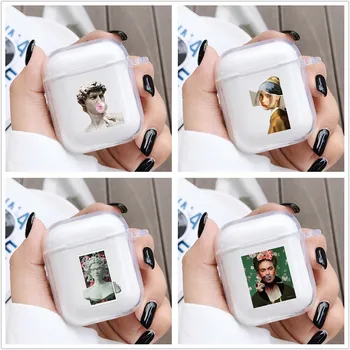 

Funny Art Painting Case for Airpods 1 2 Mona Lisa Van Gogh Silicone Protective Bluetooth Headphone Cover Wireless Earphone Case