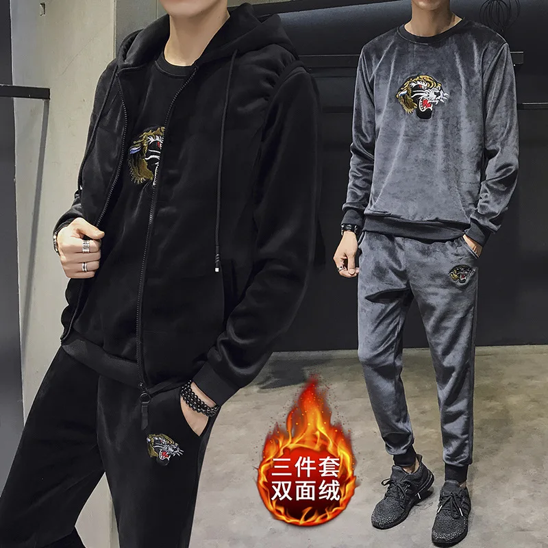 2019 New Style Leisure Suit Gold Velvet Set Hooded Brushed And Thick Three-piece Set Fashion Korean-style Set Warm 
2019 New Style Leisure Suit Gold Velvet Set Hooded Brushed And Thick Three-piece Set Fashion Korean-style Set Warm