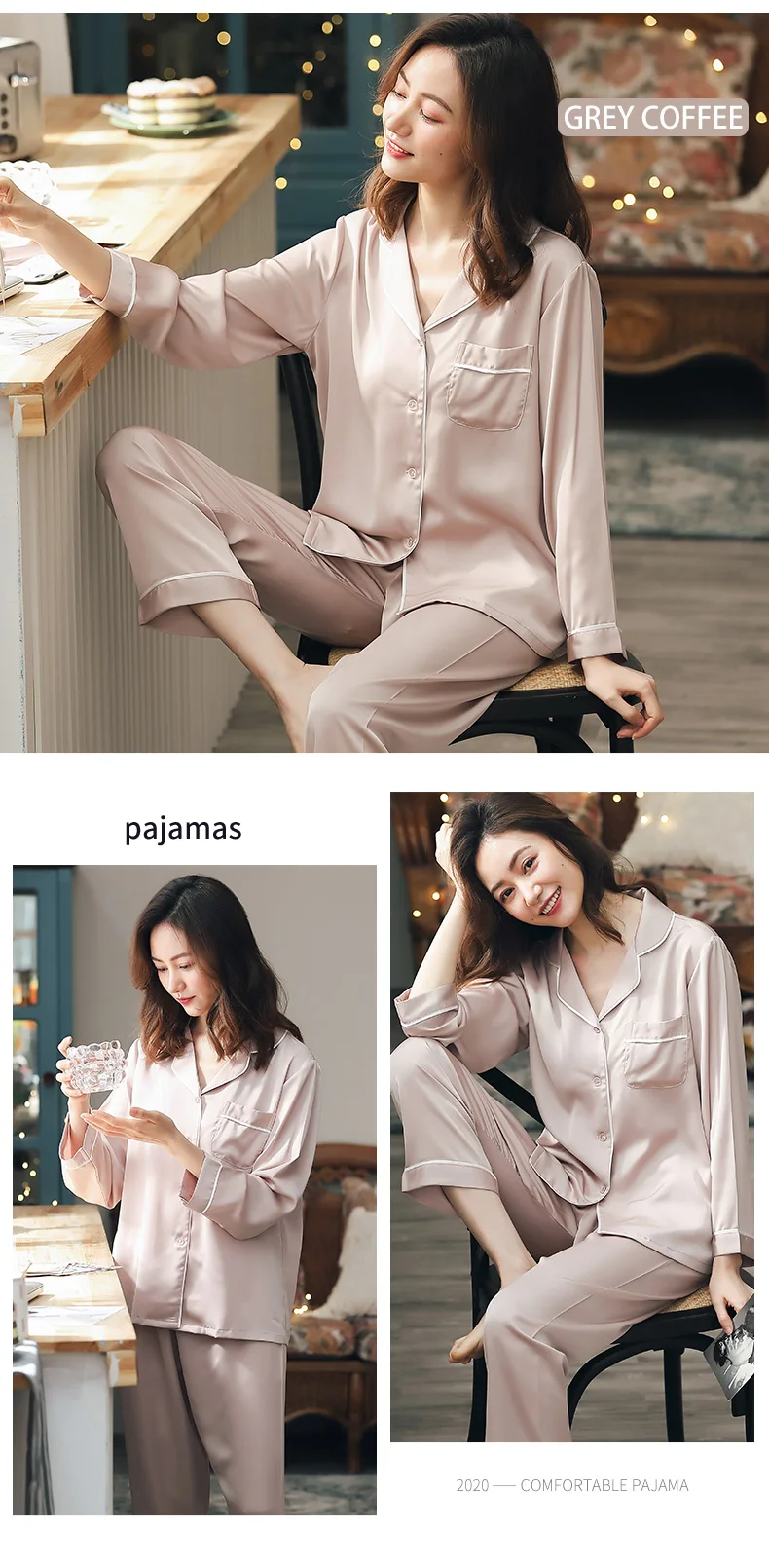 Summer Satin Pajamas Women Pyjamas PJ Set Female Long Sleeve Sleepwear Suit Ladies Night Wear Imitation Silk Pijamas For Women