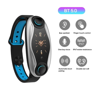 

T90 Smart Bracelets BT5.0 Earphone 0.96-Inch TFT Screen Smart Watch IP67 Water Resistance Heart Rate Bloods Pressures Monitoring