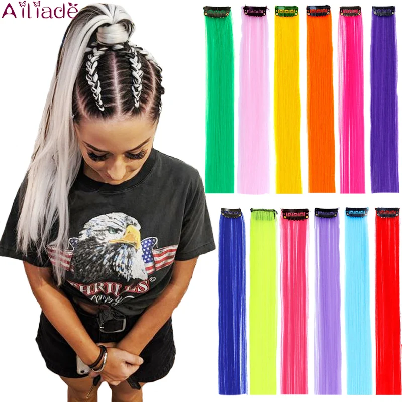 AILIADE Single Clip In One Piece Hair Extensions High temperature Synthetic Long Straight Ombre Rainbow Hair Piece For Women
AILIADE Single Clip In One Piece Hair Extensions High temperature Synthetic Long Straight Ombre Rainbow Hair Piece For Women
