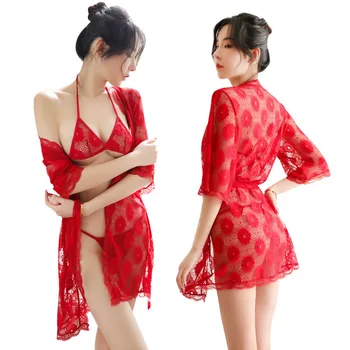 3 piece/set Lace Robe with Bra Sets Sexy Lingere Kimono Women Elegant Bridesmaid see through homewear pajamas Terry Shower Robes
3 piece/set Lace Robe with Bra Sets Sexy Lingere Kimono Women Elegant Bridesmaid see through homewear pajamas Terry Shower Robes
