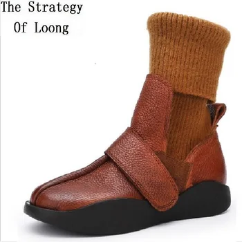 Spring Autumn Winter Retro Women Genuine Leather Boots Lady Velcro Flat Heels Woven Botas Ladies Platform Wool Boots 191027
Spring Autumn Winter Retro Women Genuine Leather Boots Lady Velcro Flat Heels Woven Botas Ladies Platform Wool Boots 191027