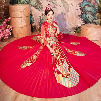 Bride Embroidery Cheongsam Vintage Chinese Style Wedding Dress Lady Phoenix Gown Marriage Qipao red Clothes Size S M L XL XXL
Bride Embroidery Cheongsam Vintage Chinese Style Wedding Dress Lady Phoenix Gown Marriage Qipao red Clothes Size S M L XL XXL
