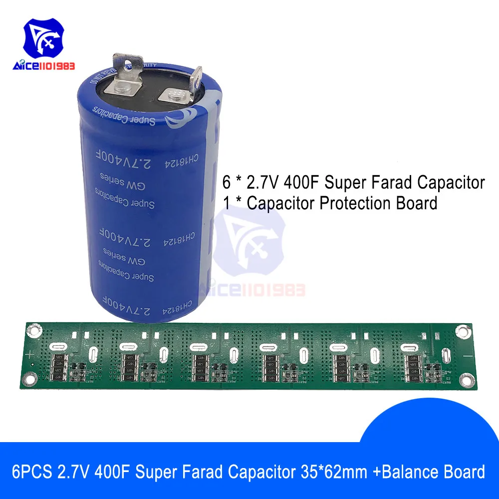 Solderless 6PCS 2.7V 400F 35*62mm Flat Feet Super Farad Capacitor Low ESR Super Capacitor w/Balancing Protection Board for Car
Solderless 6PCS 2.7V 400F 35*62mm Flat Feet Super Farad Capacitor Low ESR Super Capacitor w/Balancing Protection Board for Car