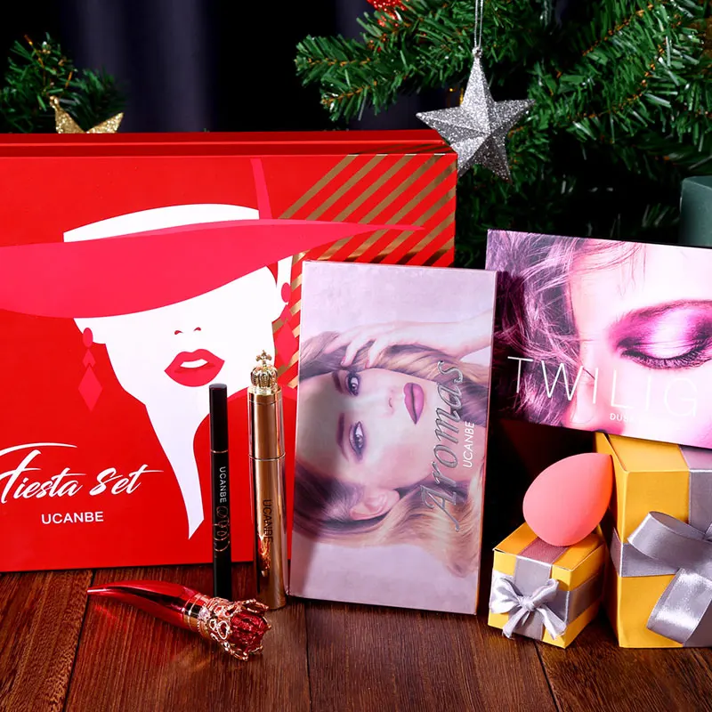 6pcs/box UCANBE Fiesta Set 2 Eyeshadow Palette 1 Lipstick 1 Mascara 1 Eyeliner 1 Sponge Christmas Festival Gift Box Make Up Kit
6pcs/box UCANBE Fiesta Set 2 Eyeshadow Palette 1 Lipstick 1 Mascara 1 Eyeliner 1 Sponge Christmas Festival Gift Box Make Up Kit