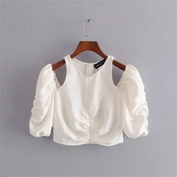 2020 spring and summer new style off-the-shoulder round neck puffy short-sleeved stretch fold hollow out was thin short shirt
2020 spring and summer new style off-the-shoulder round neck puffy short-sleeved stretch fold hollow out was thin short shirt