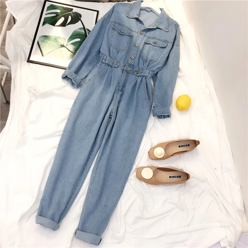 Denim Jumpsuit Women High Waist Light Blue Plus Size Button Big Pocket Spring Autumn Loose Cotton Denim Jumpsuits Moda Feminina
Denim Jumpsuit Women High Waist Light Blue Plus Size Button Big Pocket Spring Autumn Loose Cotton Denim Jumpsuits Moda Feminina