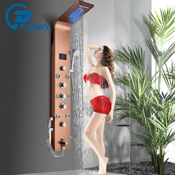 Rose Gold Bathroom Shower Panel Column LED Rain waterfall Shower Panel 6 Functions Big display With Bidet and Jet spa Taps
Rose Gold Bathroom Shower Panel Column LED Rain waterfall Shower Panel 6 Functions Big display With Bidet and Jet spa Taps