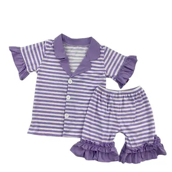 Newest hot-selling pure cotton purple striped boutique children's ruffle suit
Newest hot-selling pure cotton purple striped boutique children's ruffle suit