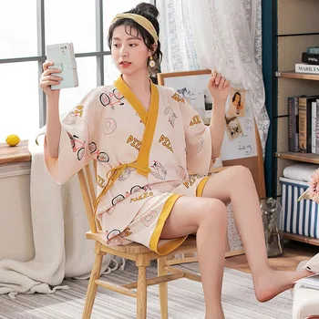 2020 Summer Cute Cartoon Printed Women Pyjamas Set Japanese Kinomo Style Sleepwear Women Large Size Loose Homewear Casual Wear
2020 Summer Cute Cartoon Printed Women Pyjamas Set Japanese Kinomo Style Sleepwear Women Large Size Loose Homewear Casual Wear