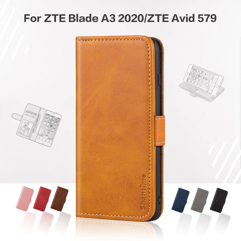 Откидной чехол для ZTE Blade A3 2020 деловой роскошный кожаный с магнитом чехол-кошелек