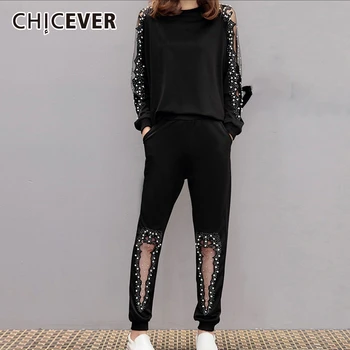 CHICEVER Patchwork Mesh Pearls Two Piece Set Women O Neck Long Sleeve Sweatshirt High Waist Pants Suits Female 2020 Fashion New
CHICEVER Patchwork Mesh Pearls Two Piece Set Women O Neck Long Sleeve Sweatshirt High Waist Pants Suits Female 2020 Fashion New
