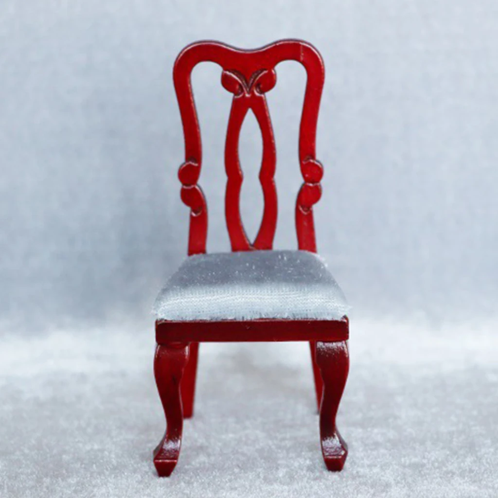 Фото 1:12 Миниатюрный Кукольный домик красный обеденный стул с подушкой кухонная