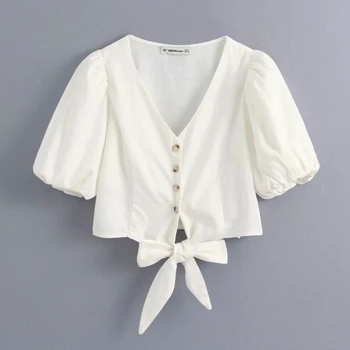 new women sweet V neck hem bow tied casual short blouse ladies lantern sleeve buttons white chic shirts femininas tops LS6515
new women sweet V neck hem bow tied casual short blouse ladies lantern sleeve buttons white chic shirts femininas tops LS6515