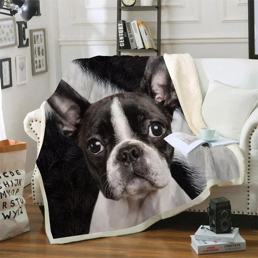 

HX Boston Terrier Blankets 3D Graphic Animal Dogs Double Layer Blanket Pets Printed Keep Warm Plush Quilts