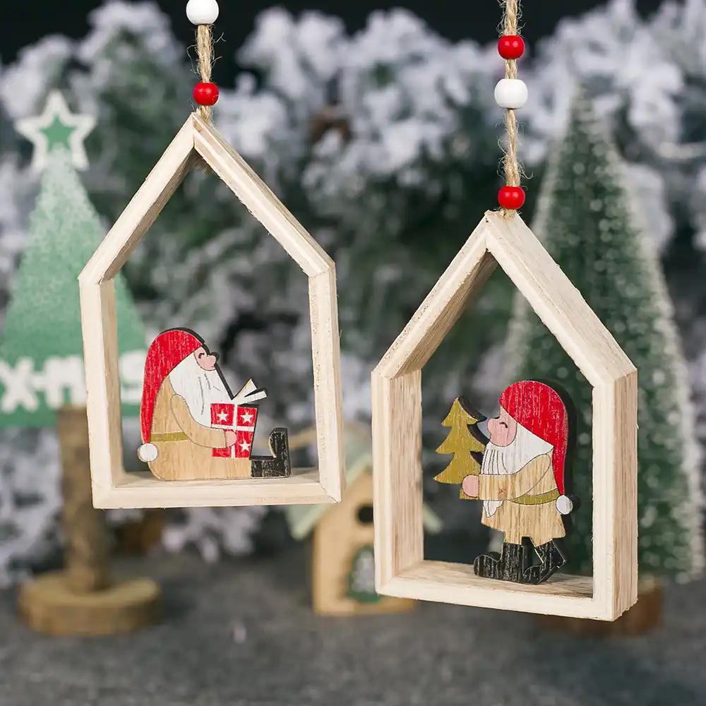 house shaped christmas tree hanging pendant wooden small