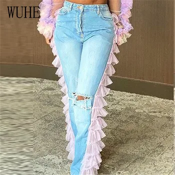 WUHE Ruffle Mesh Patchwork High Waist Jeans See Through Night Club Party Skinny Denim Pants with Pockets Streetwear Trousers
WUHE Ruffle Mesh Patchwork High Waist Jeans See Through Night Club Party Skinny Denim Pants with Pockets Streetwear Trousers