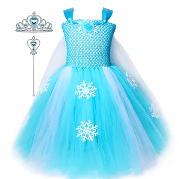 

Girls Snow Queen Elsa Tutu Dress Snowflake Sequins Fancy Girl Party Princess Dress Kids Christmas Halloween Elza Cosplay Costume