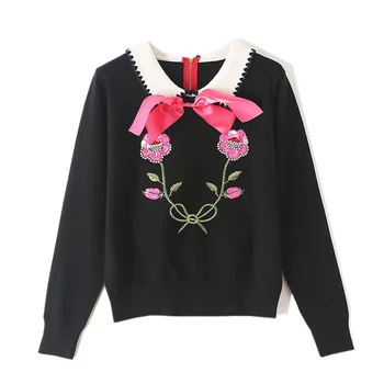 Autumn and Winter Sequined Beaded Flower Sweater Long Sleeve Turn Down Collar Zipper Bow Sweet Women Knitted Tops TA7103
Autumn and Winter Sequined Beaded Flower Sweater Long Sleeve Turn Down Collar Zipper Bow Sweet Women Knitted Tops TA7103