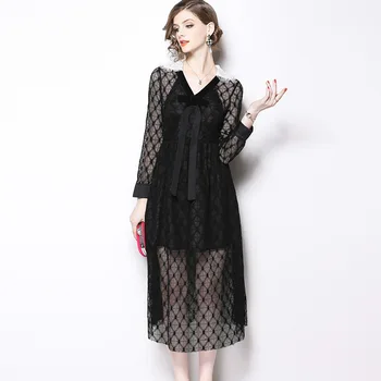 

BGW 3915ht Black Lace Net A Line Cocktal Dresses Long Illusion Sleeves Vestido Elegante Cocktail Rojo 2020