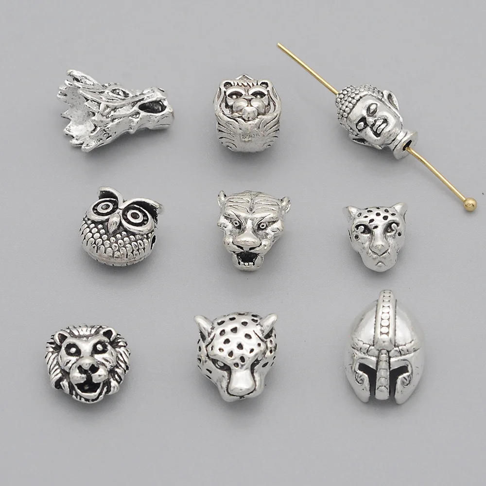 15pcs/lot Lotus Yoga DIY Jewelry Spacer Beads Wholesale Bracelet Making Factory Price Bead Tiger Head Buddha Dragon | Украшения и