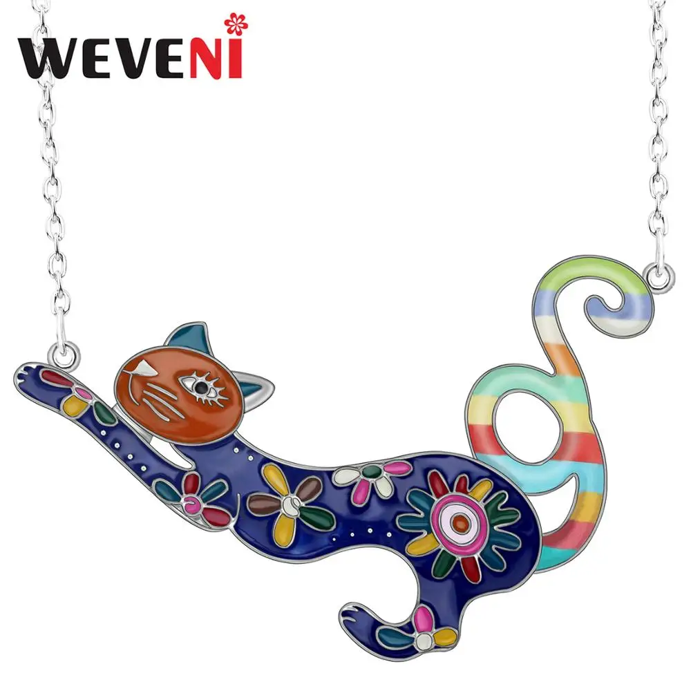 WEVENI Alloy Enamel Elegant Cat Kitten Necklace Pendants Chain New Fashion Animal Jewelry For Women Girls Teen Souvenir Gift2019 | Украшения
