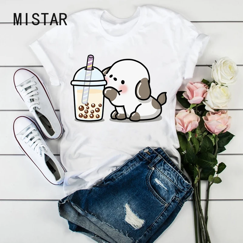 

T shirt femme pearl milk tea graphic print camiseta mujer tshirt summer Korean style clothes cute women t-shirt street clothing