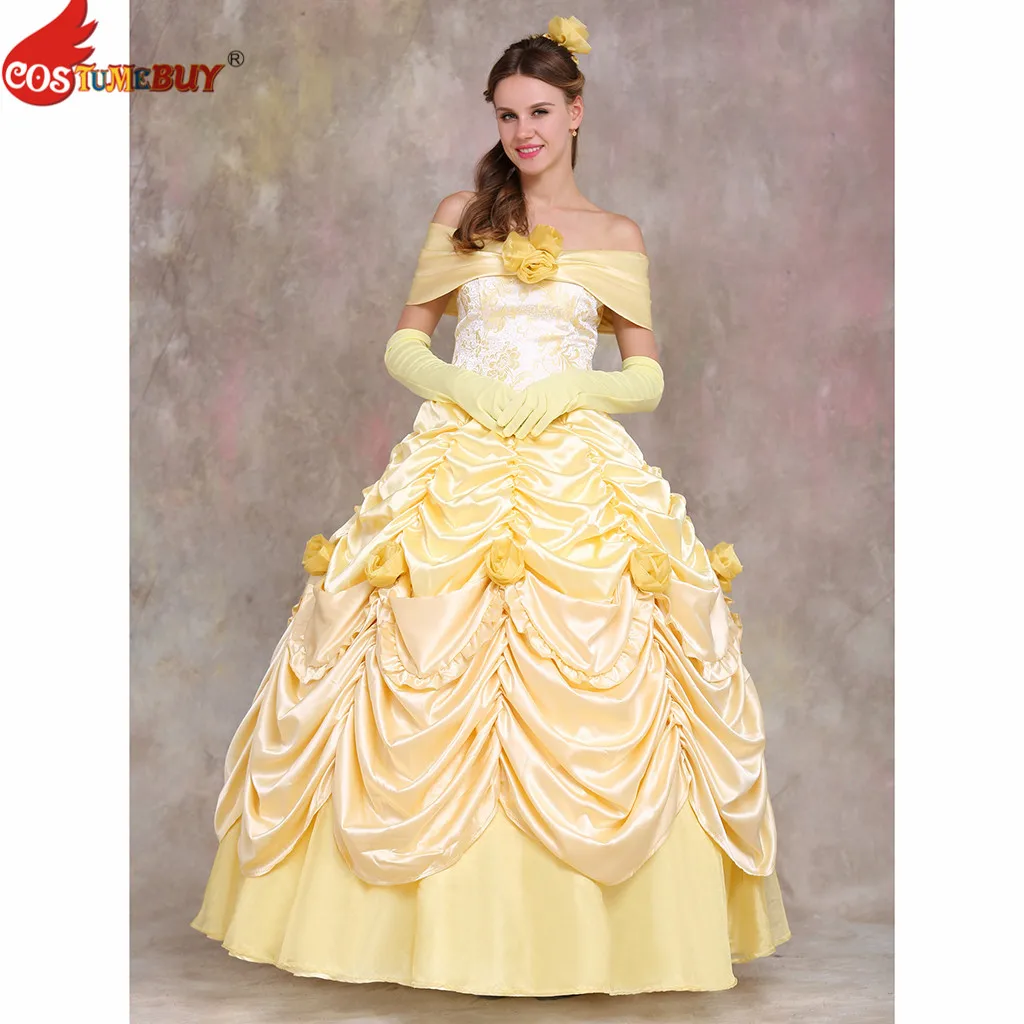 

Costumebuy Beauty and the Beast Princess Belle Luxury Yellow Dress Cosplay Costumes Women Ball Gown Dresses Party Wedding Dance evening Dress Halloween Custom Made