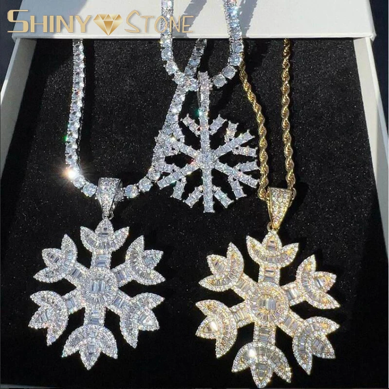 

New Gold Silver Color 5mm Tennis Chain CZ Snowflake Pendant Necklace Women Men HipHop Jewelry Iced Out Bling Charm Necklace