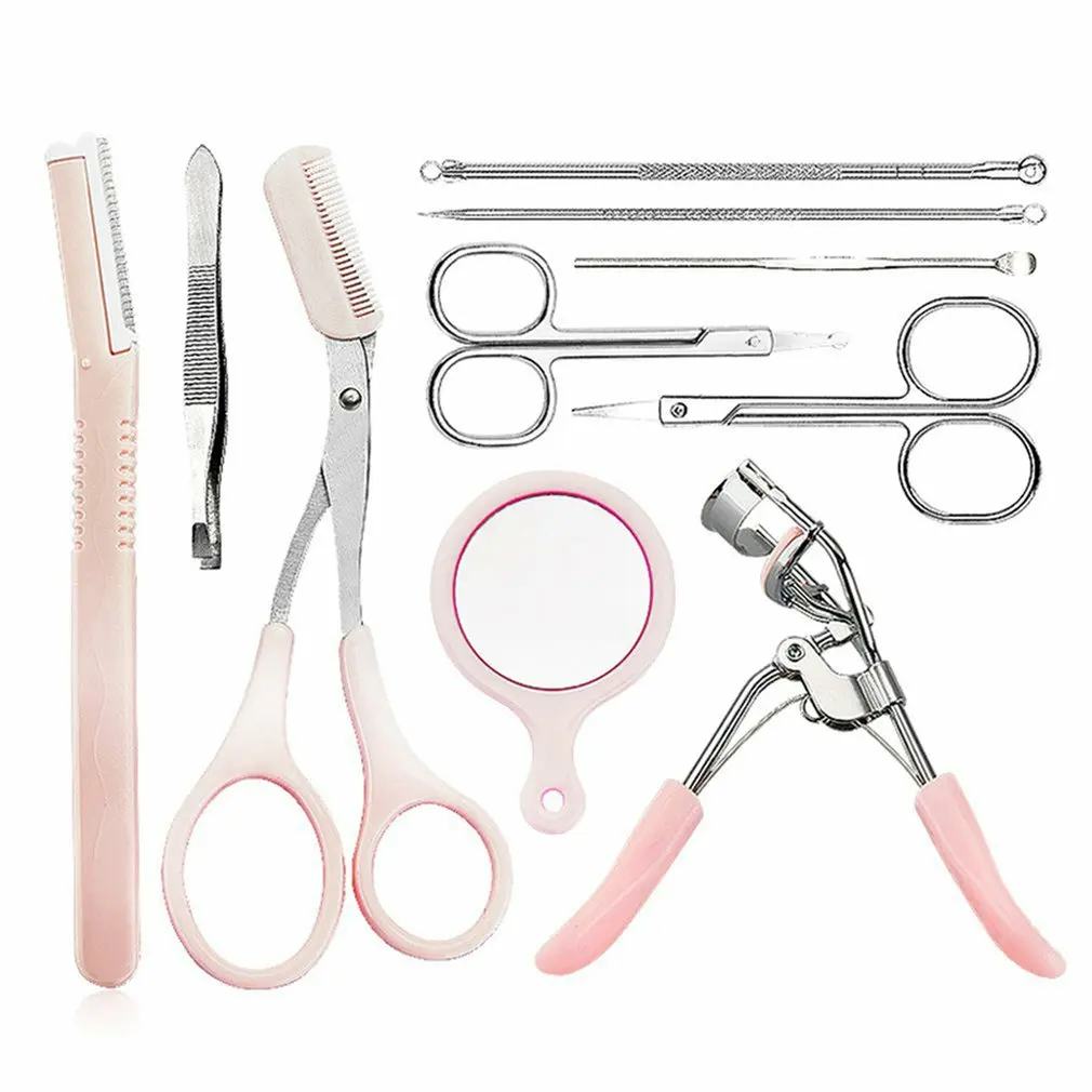 

10-in-1 Eyebrow Shaping Set Scissors Eyelash Curler Acne Needle Eyebrow Comb Scissors Makeup Tool Set