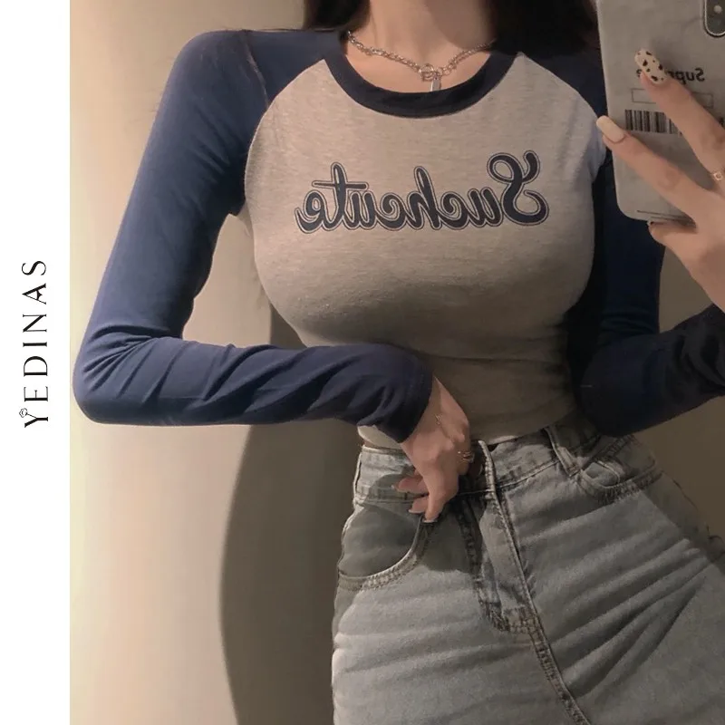 Yedinas Long Sleeve Crop Tops Autumn T Shirts Sexy Basic Short Tshirts Femme Club Party Tee Shirt Korean Ladies Slim Blouse 2020
Yedinas Long Sleeve Crop Tops Autumn T Shirts Sexy Basic Short Tshirts Femme Club Party Tee Shirt Korean Ladies Slim Blouse 2020