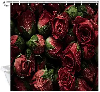 Flower Shower Curtain, Roses with Drops of Water Shower Curtain Waterproof Bathroom Decor Polyester Fabric Curtain Sets with 
Flower Shower Curtain, Roses with Drops of Water Shower Curtain Waterproof Bathroom Decor Polyester Fabric Curtain Sets with