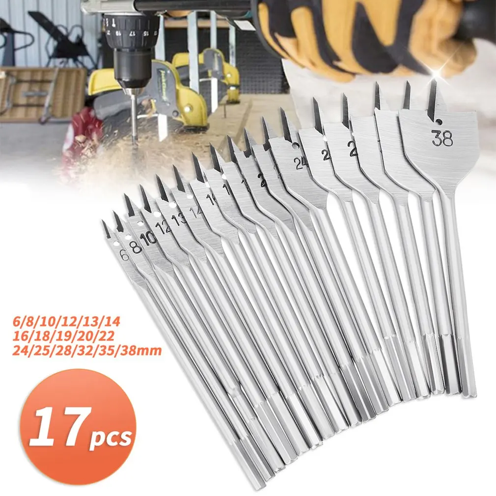 17Pcs Metric Sizes 6-38MM Woodworking Machine Hexagonal Handle Flat Wood Drill Bits Set Bit Wallated Wood Open Hole
17Pcs Metric Sizes 6-38MM Woodworking Machine Hexagonal Handle Flat Wood Drill Bits Set Bit Wallated Wood Open Hole