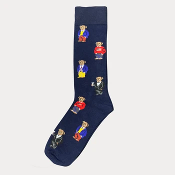 

Navy Blue Socks Tide Brand Teenager Student Hip Hop Style Long Socks knitting Bear Athletes Leg Warmers Stripe Socks