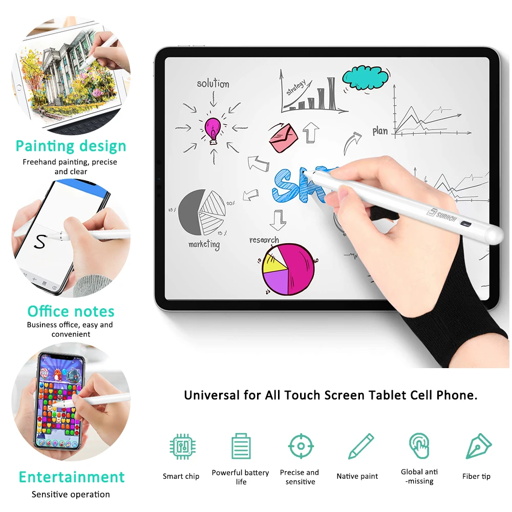 Stylus Pen Pencil Tablet 1.5mm Rechargeable Stylus with Write gloves high sensitivity for all Touch Screen Mobile Phone White
Stylus Pen Pencil Tablet 1.5mm Rechargeable Stylus with Write gloves high sensitivity for all Touch Screen Mobile Phone White