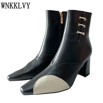 Chunky high heel short boots Woman square toe mixed color leather shoes autumn winter retro ankle boots zapatos mujer 2020
Chunky high heel short boots Woman square toe mixed color leather shoes autumn winter retro ankle boots zapatos mujer 2020
