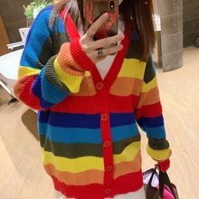 2021 Spring Cute Women's Knitted Jacket Rainbow Cardigan Loose Overisize Female Coat Sweater Women Colorful Striped Cardigan New
2021 Spring Cute Women's Knitted Jacket Rainbow Cardigan Loose Overisize Female Coat Sweater Women Colorful Striped Cardigan New
