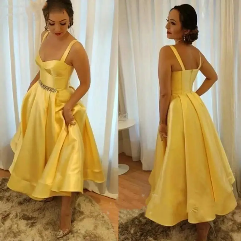 Ankle Length Yellow Prom Dresses For Women Girls Vintage Spaghetti Straps Long A Line Satin Evening Party Gowns Crystal Sash
Ankle Length Yellow Prom Dresses For Women Girls Vintage Spaghetti Straps Long A Line Satin Evening Party Gowns Crystal Sash
