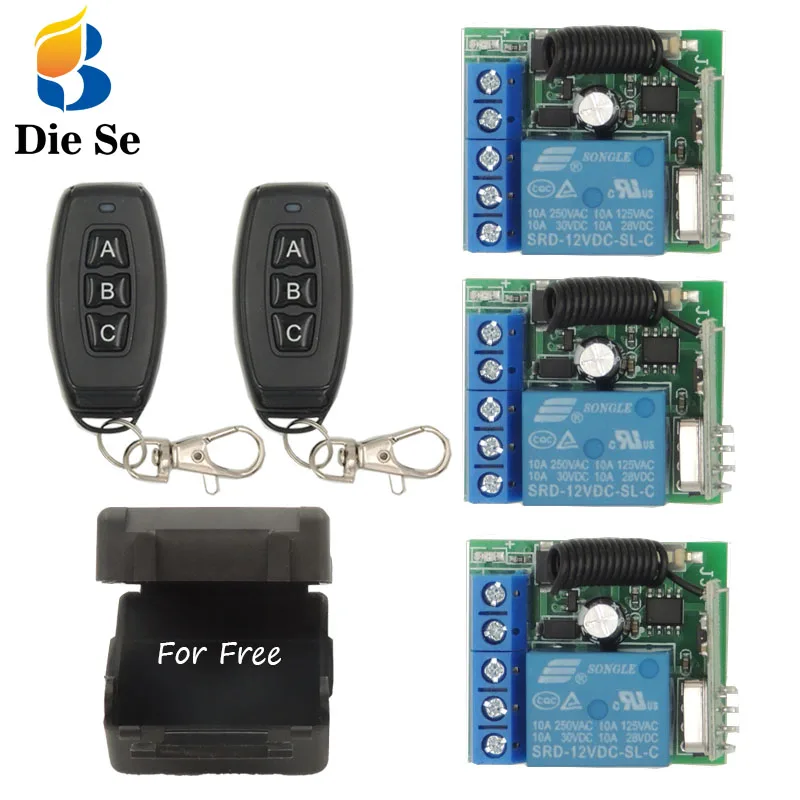 DieSe RF 433MHz Universal Wireless Remote Control DC12V 1CH Relay Receiver Module 3 Buttons For Lamp 1 transmitter 3 functions
DieSe RF 433MHz Universal Wireless Remote Control DC12V 1CH Relay Receiver Module 3 Buttons For Lamp 1 transmitter 3 functions