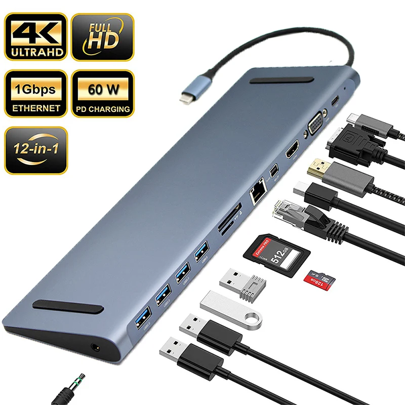 Docking station 12 in 1 USB C HUB Type c to HDMI SD/TF Card Reader RJ45 PD for Charger 3.5mm Audio for MacBook Laptop USB C HUB
Docking station 12 in 1 USB C HUB Type c to HDMI SD/TF Card Reader RJ45 PD for Charger 3.5mm Audio for MacBook Laptop USB C HUB