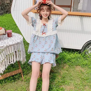 Korean Style Cotton Pajamas Retro Sweet Cherry Printed Short Sleeve Loose Women Spring Summer Leisure Breathable Sleepwear
Korean Style Cotton Pajamas Retro Sweet Cherry Printed Short Sleeve Loose Women Spring Summer Leisure Breathable Sleepwear