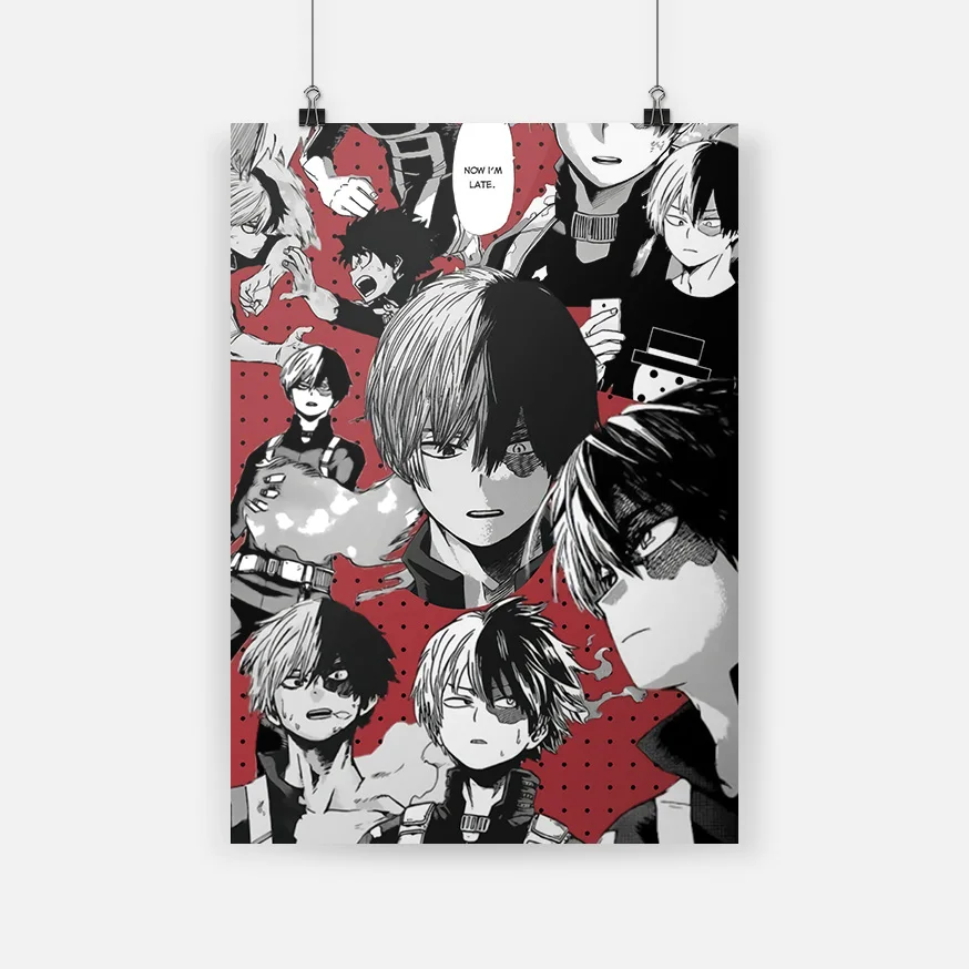 Todoroki коллаж BNHA аниме рамка деревянная Холст Картина декор настенное искусство