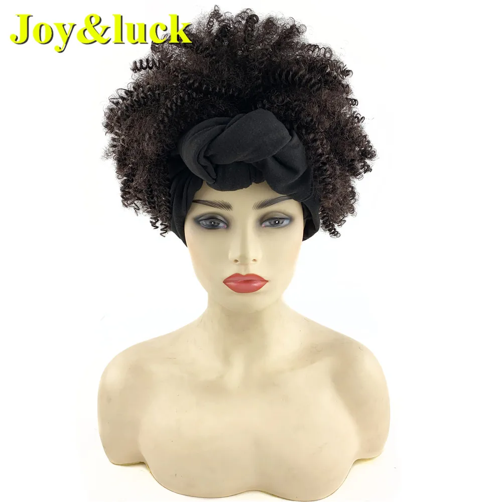 

Joy&luck Synthetic Short Headband Wig Black Turban Linked Afro Kinky Curly Wig For African Women