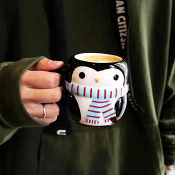 

Cartoon Hand-drawn Penguin Ceramic Mug Creative Cute Coffee Cup with Handgrip Household Milk Juice Mugs Children' Breakfast Cups